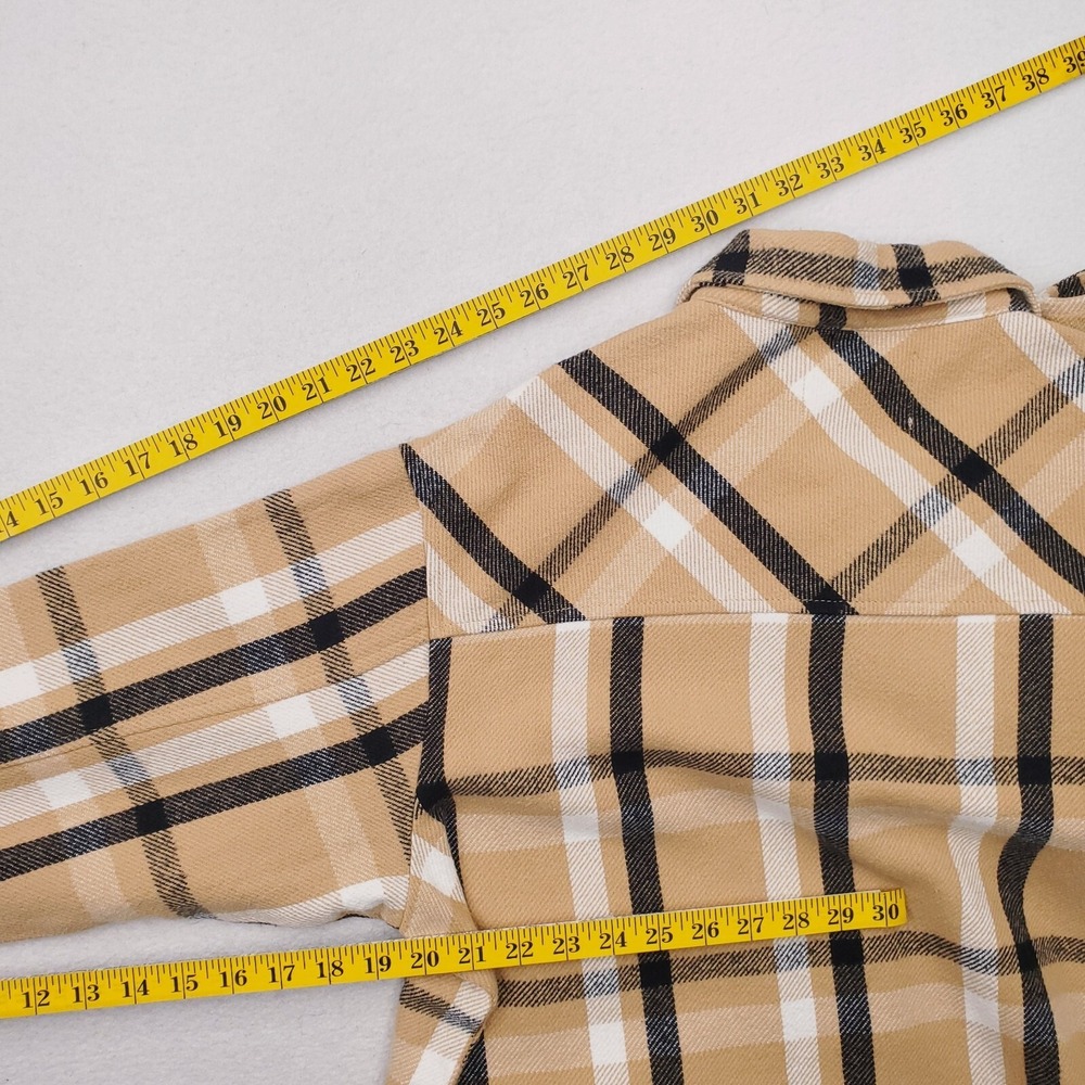 Lucky Brand Shirt Jacket Mens Medium Tan Black Tartan Plaid Flannel Shacket - Picture 14 of 15